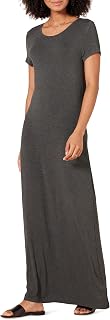Amazon Essentials Damen Kurzärmliges Fließendes T-Shirt-Kleid Lang