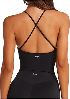 Danysu Women's Ribbed Top with Integrated Bra V Neck Racerback