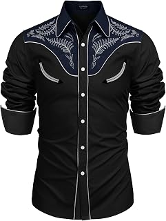 COOFANDY Men's Western Denim Shirt Casual Long Sleeve Button Down Cotton Shirt
