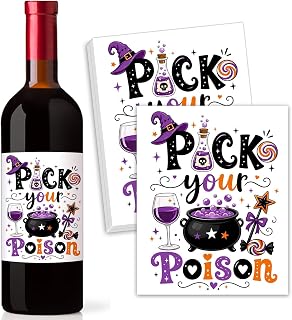 Pick Your Poison Halloween Wine Labels Witch Potion Bottle Stickers 10 Pcs | Witch Potion Halloween Wine Labels With Magical Design Create Fun Wine Bottle Decorations for Parties Bars and Holiday Events