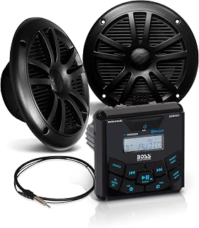BOSS Audio Systems MCKGB450B.6 Speaker and Receiver Package - 6.5 Inch Audio Speakers and Marine IPX6 Weatherproof Gauge Radio Receiver Head Unit - Bluetooth Stereo, NOAA Weather Band, No CD Player