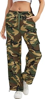 HVEPUO Camo Pants Women's High Waist Wide Leg Casual Camo Cargo Pants