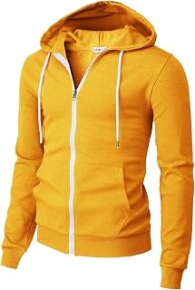H2H Men's Zip Up Hoodie Lightweight Long Sleeve Basic Slim Fit Cotton SweatShirt with Pocket