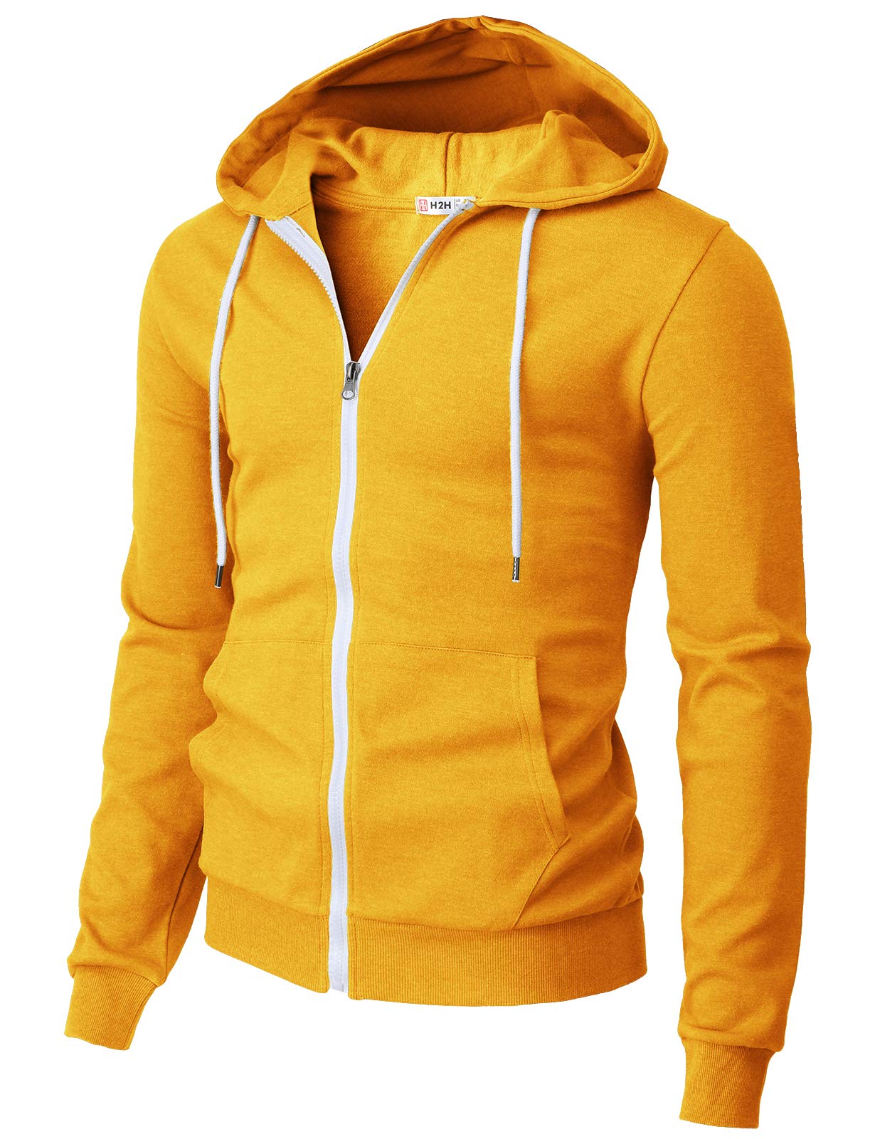 H2H Men's Zip Up Hoodie Lightweight Long Sleeve Basic Slim Fit Cotton SweatShirt