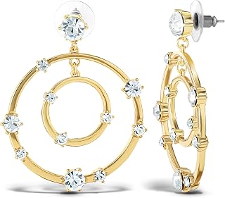 Jessica Simpson Womens Drop and Hoop Earrings - Gold-Tone Earrings with Crystal Embellishments