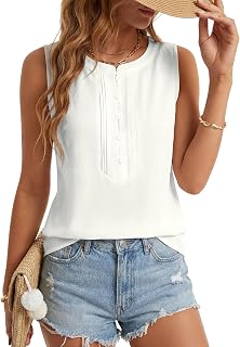 LYANER Women's Pleated Crew Neck Casual Tank Tops