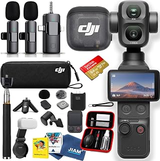 DJI Osmo Pocket 4P Creator Combo with 1'' CMOS & 4K/120fps Video, 3-Axis Stabilization, Fast Focusing, 2" Rotatable Touchscreen with Dual Wireless Microphone + 64GB Extreme SD Card Bundle