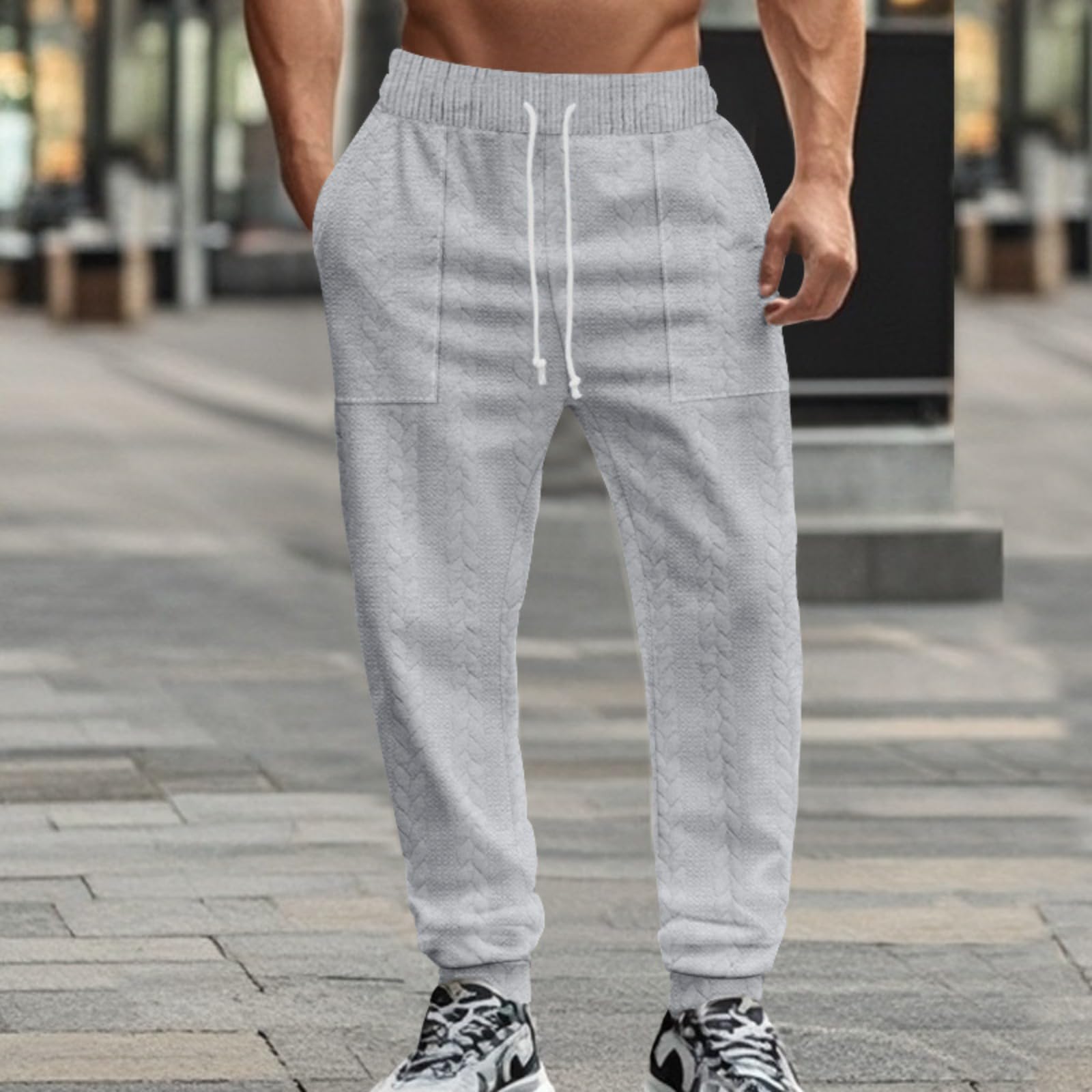 Pantalones deportivos de jacquard para hombre, con cintura elástica y cordón, pa