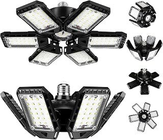 Aoretic LED Garage Lights 180W 18000LM 6500K, 2 Pack | 6+1 Deformable Panels, E26/E27 Base, Warehouse & Shop Use, Basement Barn Light, Ceiling Mount