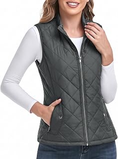 LONGKING 2023 Upgraded, Womens Outerwear Vest with an Inner Pocket, Stand Collar, Lightweight Zip Up Padded Vest for Women..