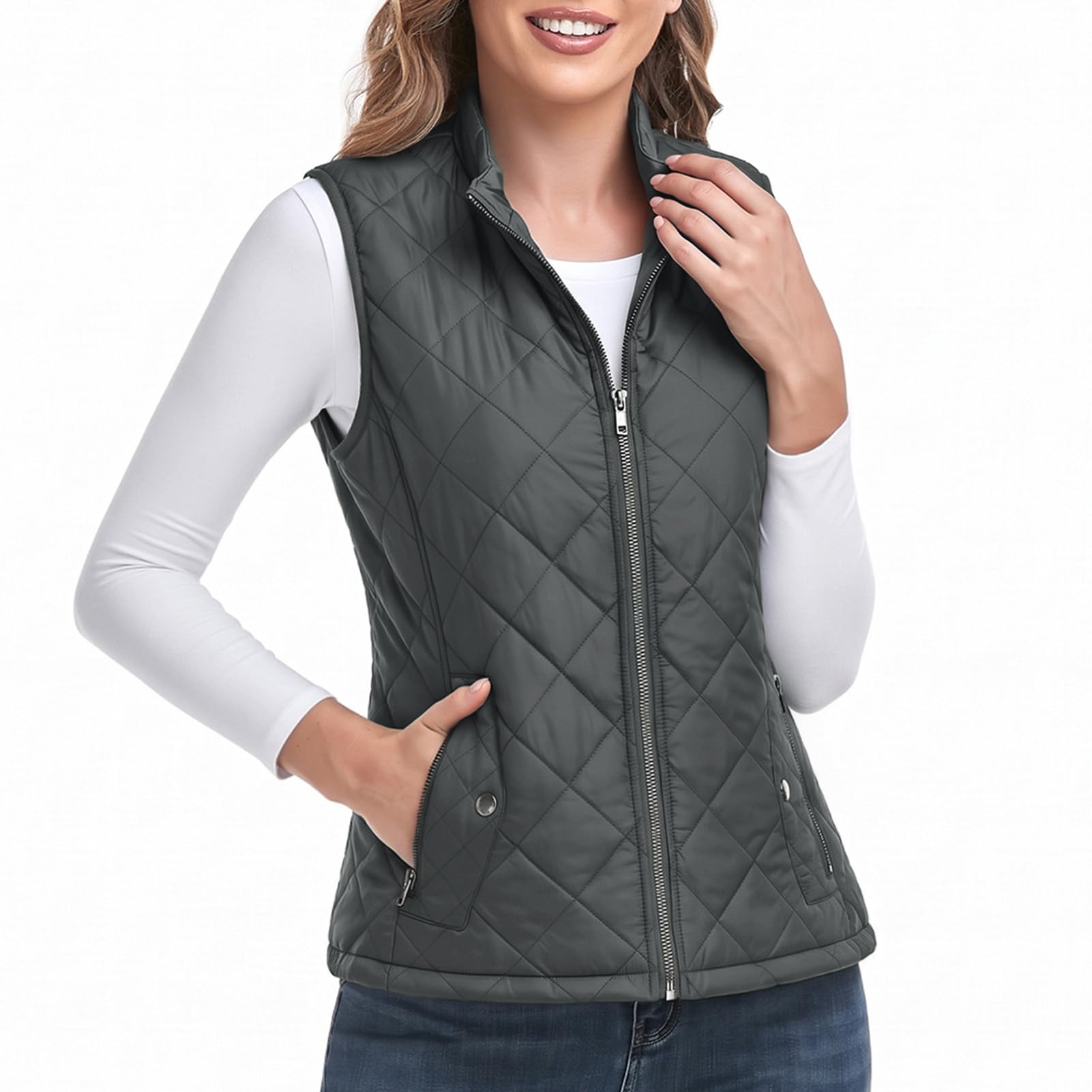 LONGKING 2023 Upgraded, Womens Outerwear Vest with an Inner Pocket, Stand Collar