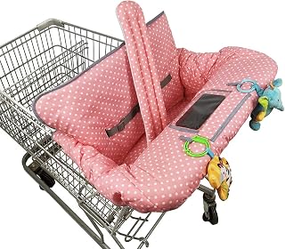 ICOPUCA Shopping Cart Cover, 2 in 1 cart Cover for Babies N high Chair Cover, Padded Grocery cart Cover for Baby Girl boy, with 1” Thick/Removable/Reversible Cushion, Pink dots;
