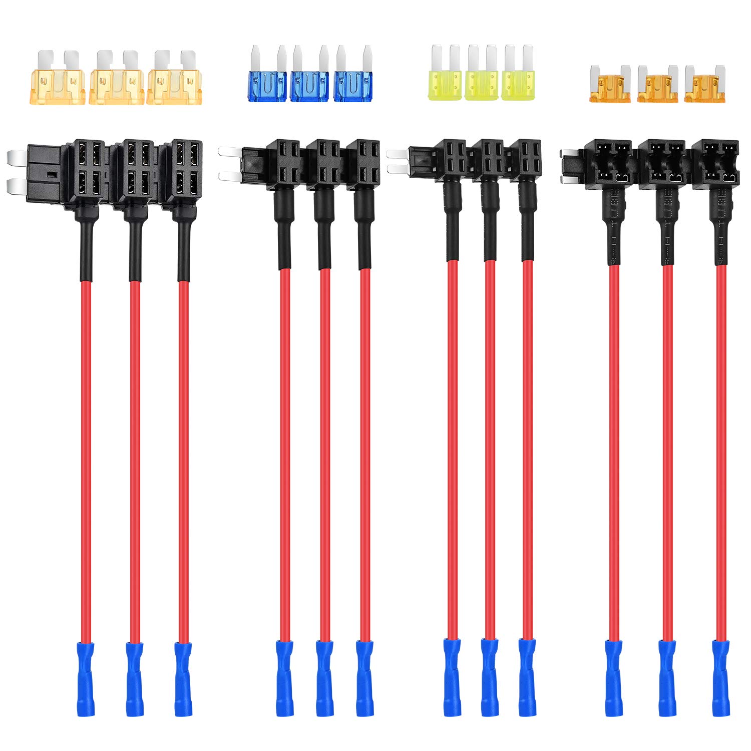 Nilight 12 Pack 12V Car Add-a-Circuit Fuse Tap Standard Mini Micro2 and Low Prof