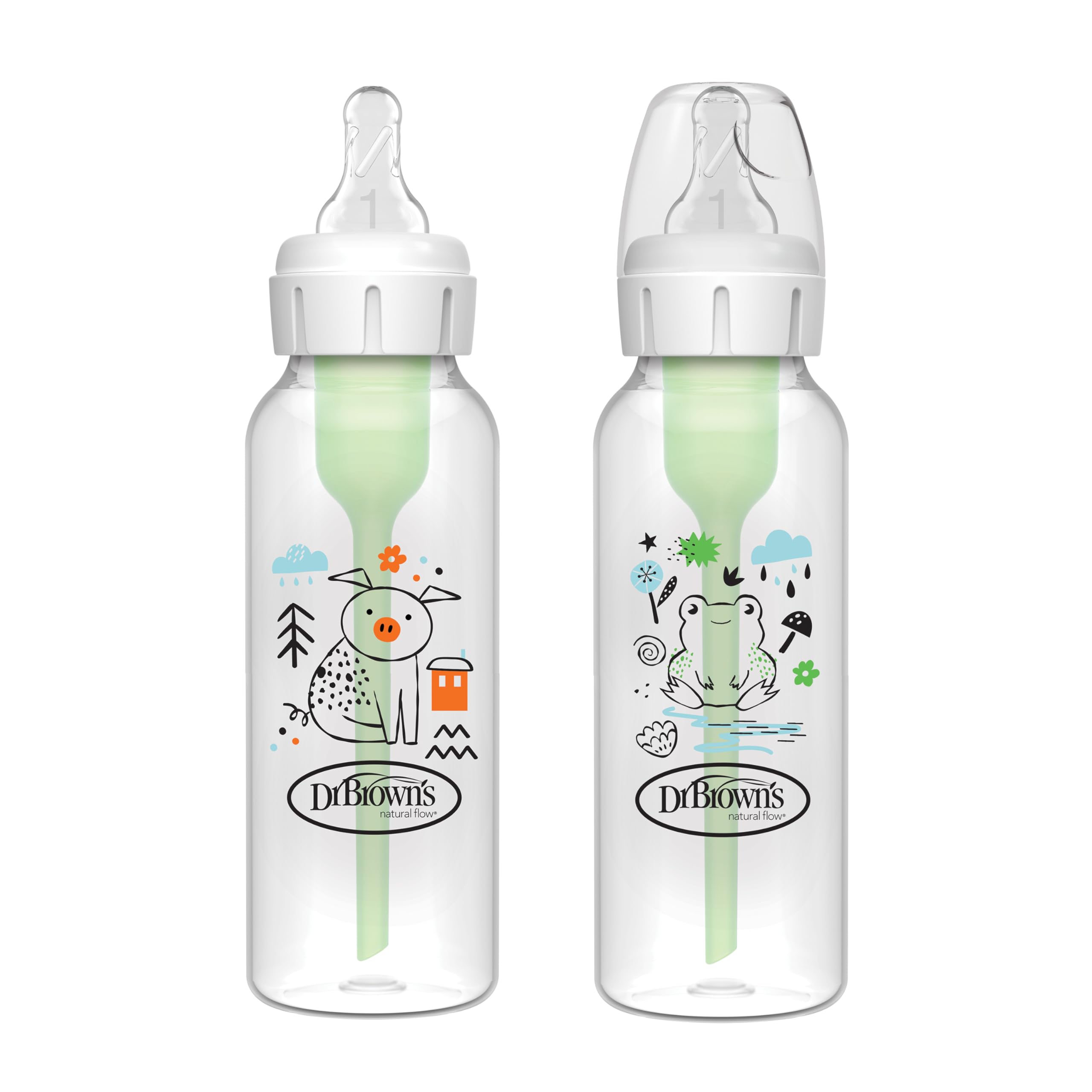 Dr. Brown's Natural Flow Anti-Colic Options+ Narrow Baby Bottle, Pig & Frog, 8 o