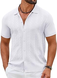 Coofandy Polo de Manga Corta con Botones para Hombre, Informal, Vintage, Verano, Playera