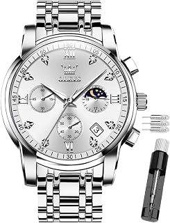 OLEVS Orologio da uomo analogico al quarzo, cassa in acciaio inox, quadrante grande, luminoso, datario, impermeabile fino a 30 m, cinturino con fibbia pieghevole