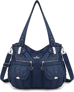 Angel Kiss Women's Designer Handbag Large Double Zipper Multi Pocket Washed Leather Purse