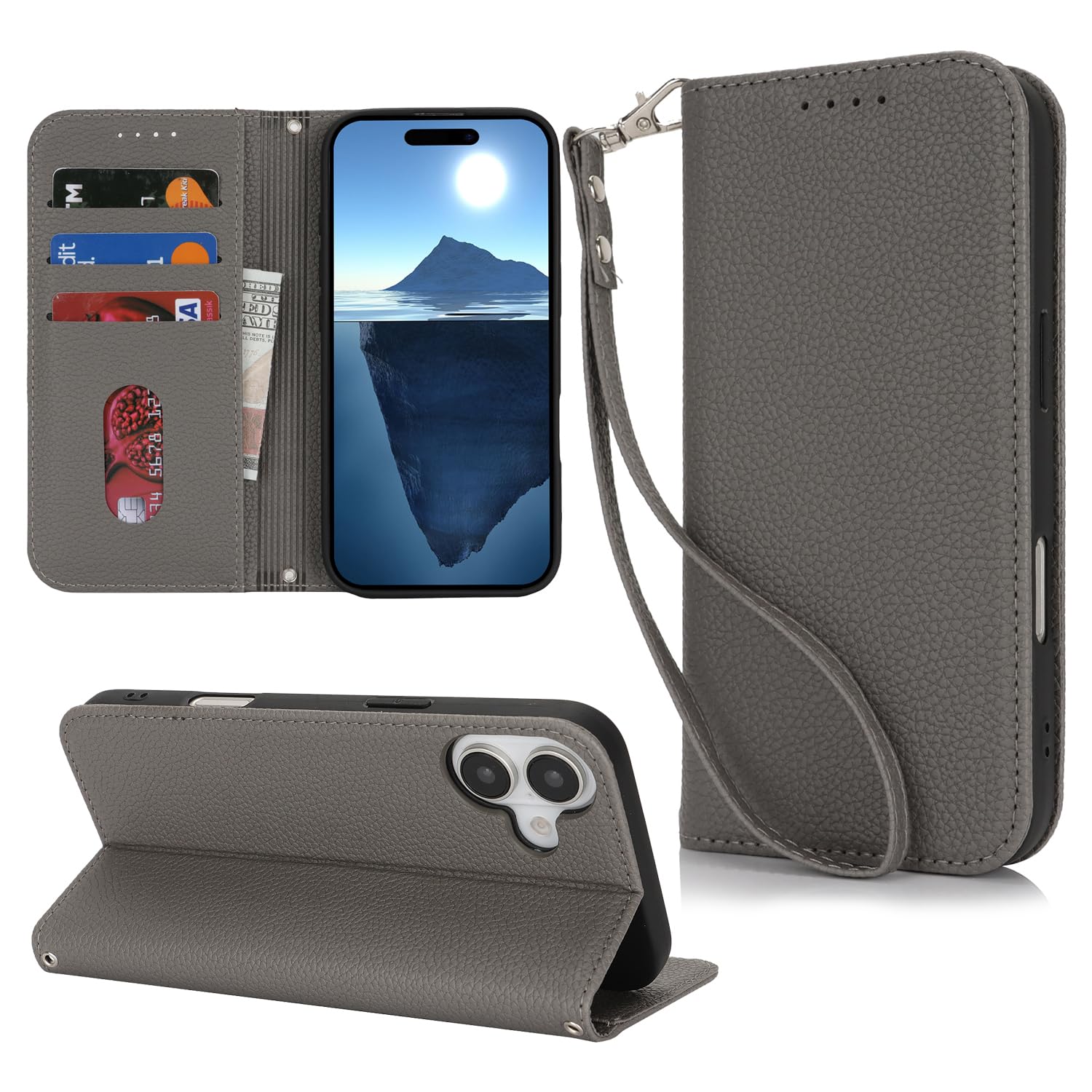 【Hamany】 対応 iphone 16 plus ケース 手帳型 iphone16プラス ケース カード収納 -グレー