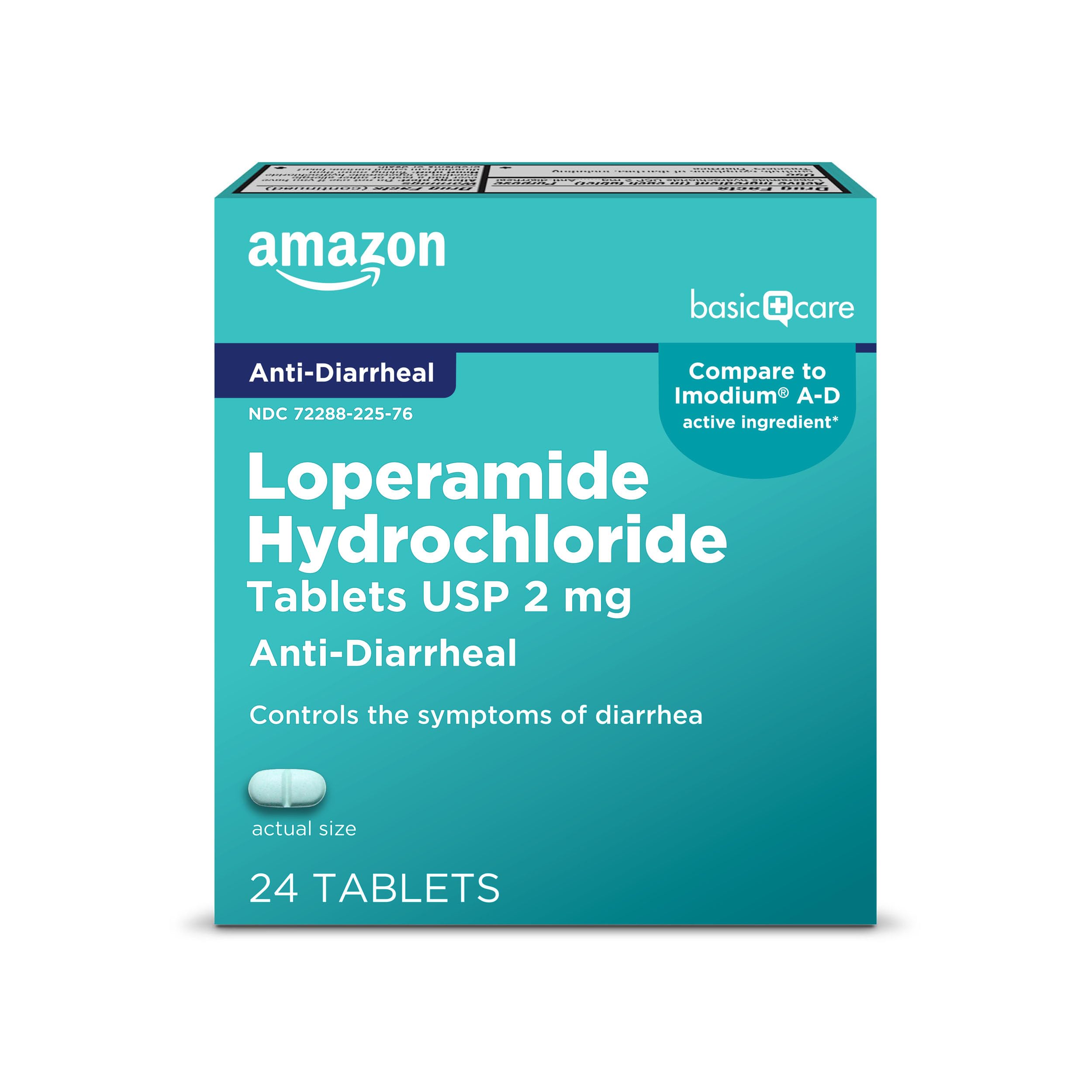 Amazon Basic Care Loperamide Hydrochloride Tablets, 2 mg, Anti-Diarrheal, 24 Cou