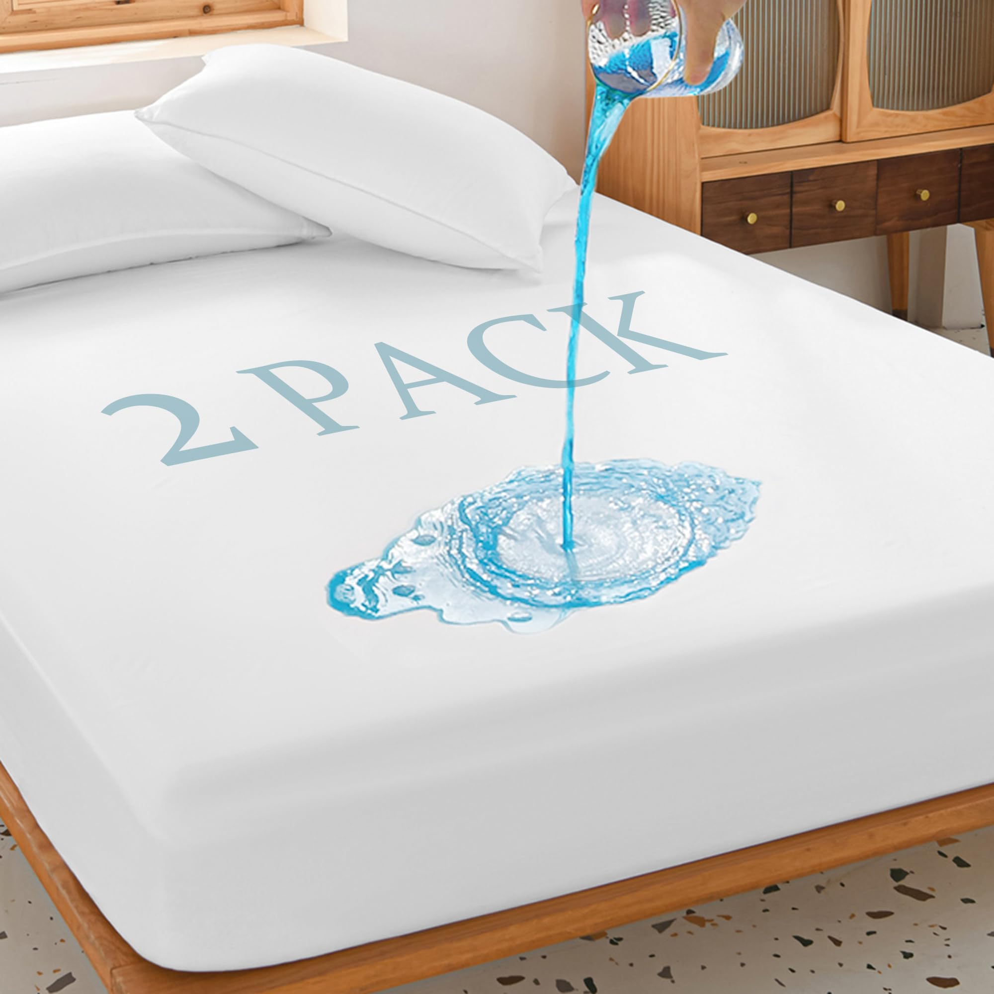 2 Pack Twin Waterproof Mattress Protector Deep Pocket Mattress Cover, Soft Breat
