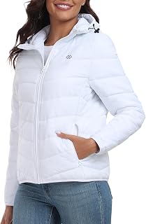 MoFiz Ladies Fleece Lined Down Jacket Softshell Hooded Lightweight Insulated Down Jacket Hybrid Down Jacket Full Zip Running Coat, Z-White