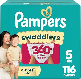 Pampers Diapers - Swaddlers 360° - Size 5, 116 Count, up to 100% Leakproof Comfy Dry Fit, Designed for Easy Changes, Pull On Baby Diaper