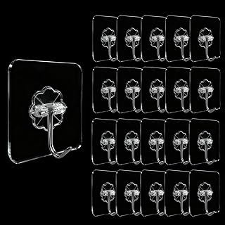 20 Pack Heavy Duty Adhesive Hooks, Strong Self Adhesive Wall Hooks, Waterproof & Rustproof Hooks for Bathroom, Kitchen, Towel, Coat, No Drilling