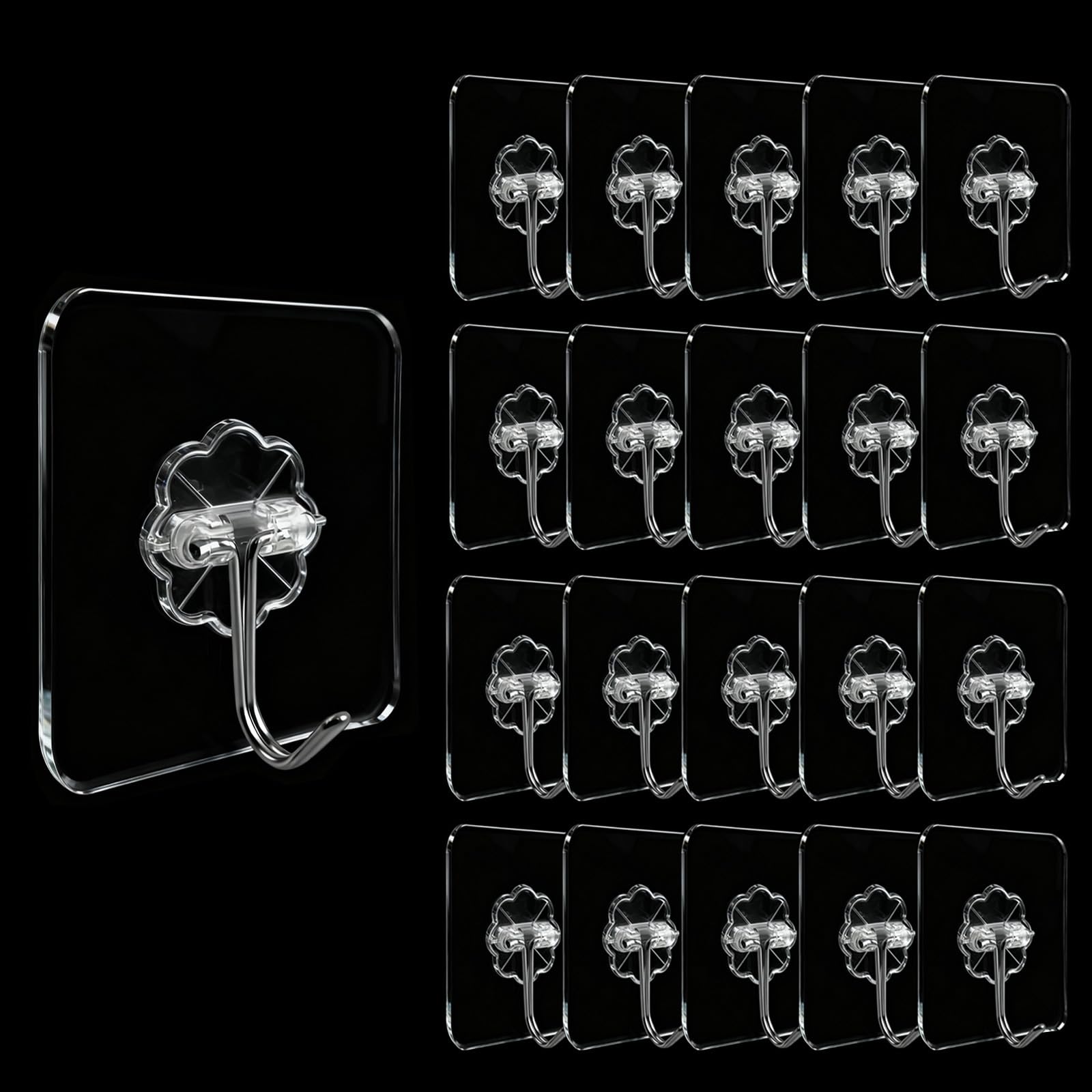 20 Pack Heavy Duty Adhesive Hooks, Strong Self Adhesive Wall Hooks, Waterproof &