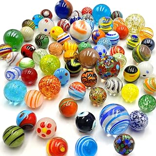 DSHMIXIA 71pcs Assorted Marbles for Kids Handmade Big and Small Glass Marbles Bulk Set for Marble Game Toy Cool and Colorful