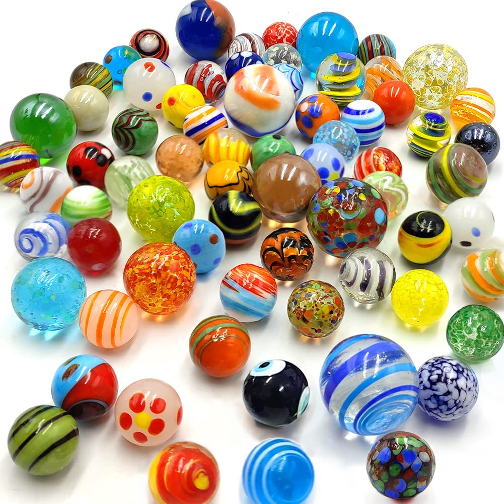 DSHMIXIA 71pcs Assorted Marbles for Kids Handmade Big and Small Glass Marbles Bu