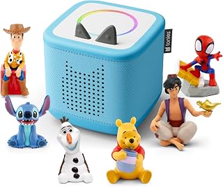 tonies Toniebox 2 Bundle Incl. 6 Tonies: Disney Lilo & Stitch, Disney Toy Story, Spidey and his Amazing Friends Miles Morales, Disney Alladin, Disney Frozen Olaf, Disney WInnie the Pooh, Sky Blue