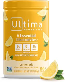 Ultima Replenisher Daily Electrolyte Powder Drink Mix, 90-Serving Canister | Zero Sugar Lemonade Hydration Powder with 6 Electrolytes & Minerals - Sugar Free, Plant-Based & Keto Friendly