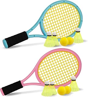 Kids Tennis Racket with Bag, Plastic Racket Including 4 Foam Balls, 6 Badminton Shuttlecocks for Kids (Over 3 Years), Indoor/Outdoor Sports Game