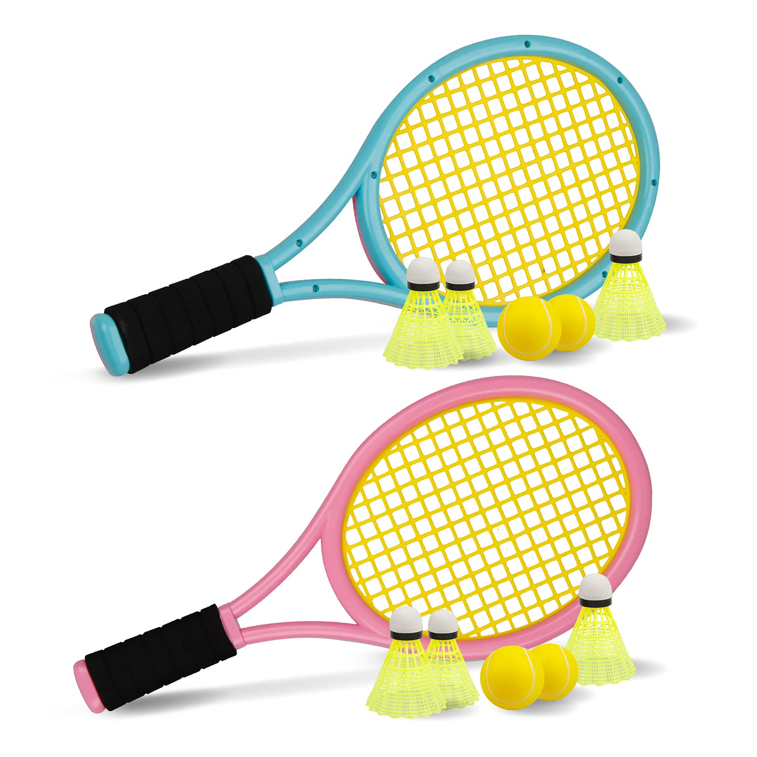 Kids Tennis Racket with Bag, Plastic Racket Including 4 Foam Balls, 6 Badminton 