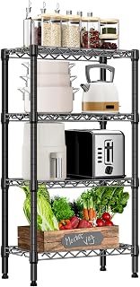 M MZG Metal Shelving Unit with 4 Levels, Load Capacity of 454 kg, Adjustable Shelves for Garage, Storage, Laundry and Kitchen, Study, Black, 30 x 55 x 100 cm