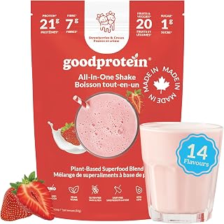 Good Protein All-in-One Shake, Protein Powder, Strawberries & Cream | 21g Protein, 7g Fibres, 1g Sugar, Vegan, Dairy Free, Gluten Free, 20 fruits and veggies, 25+ Essential Nutrients, Non-GMO.