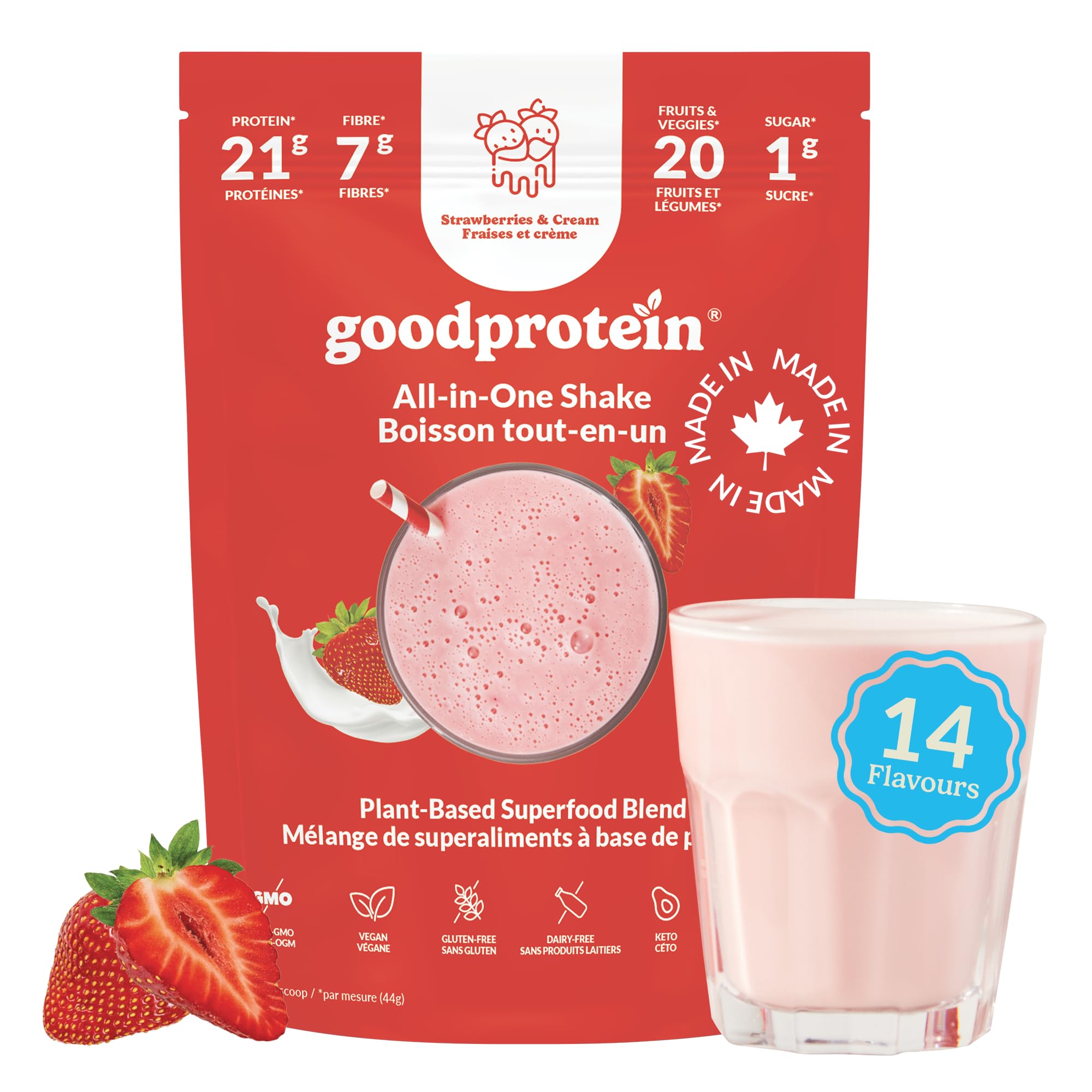 Good Protein All-in-One Shake, Protein Powder, Strawberries & Cream | 21g Protei