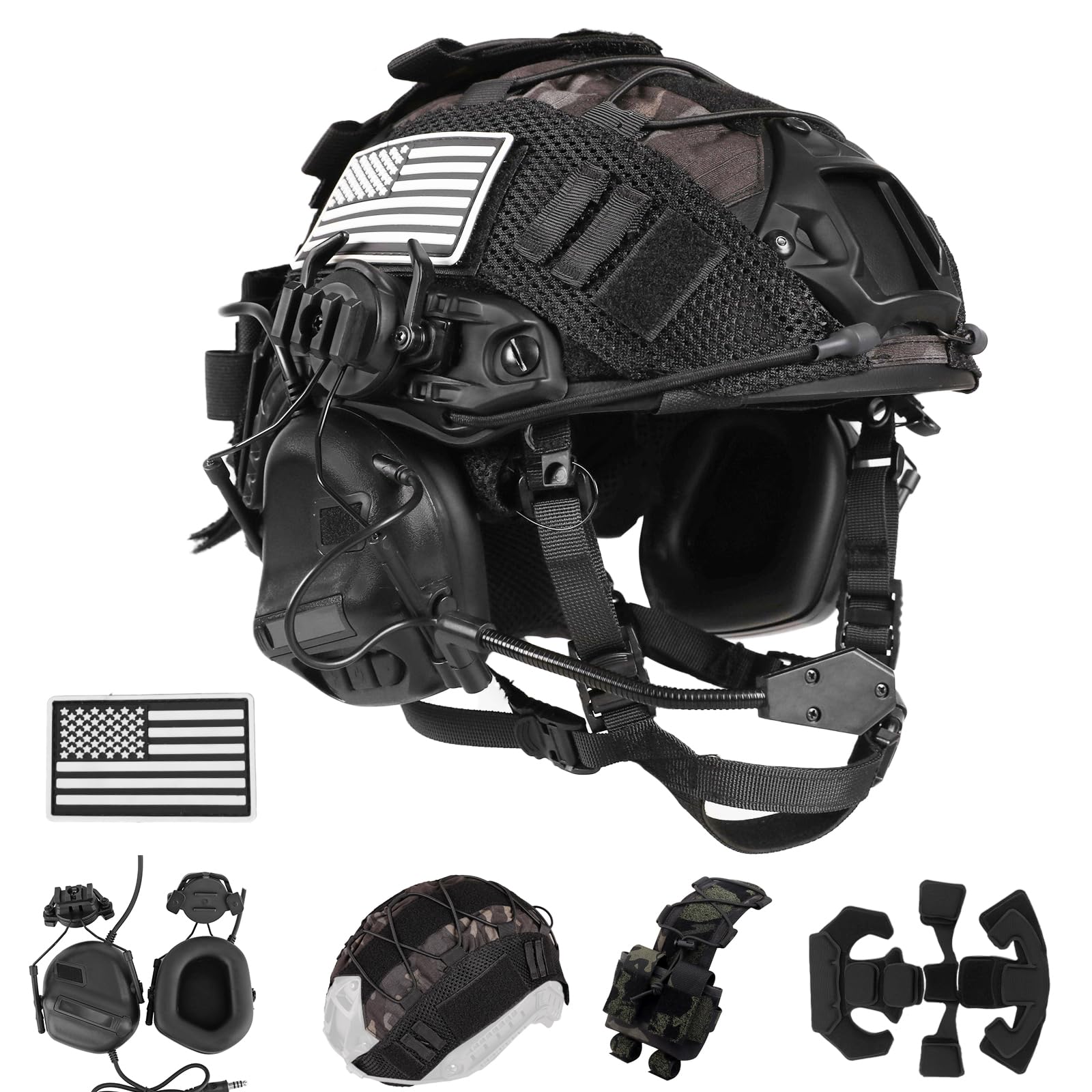 ClrfZebr Tactical Helmet with Headset,4in1 Upgraded Adjustable with Helmet Cover