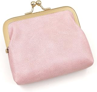 Retro Mini Portable Coin Purse for Women Small Coin Purse Oil Waxed Leather Rectangle Pouch for Cards Money Keys Travel, Pink, Vintage