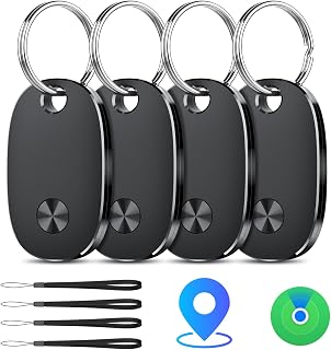 Air Tracker Tags-4 Pack, Bluetooth Tracker Works with Apple Find My APP (iOS Only), Backpack, Suitcases, Replaceable Battery, IP67 Waterproof Tracking Tag (4 Black)