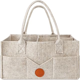 Maliton Nappy Caddy Organiser with 8 Pockets & Removable Dividers (Khaki) | Baby Caddy with 8 Easy-Access Pockets, For Nursery, Changing Table, Car & Camping, Keeps Baby Essentials Within Easy Reach
