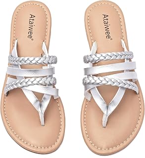 Ataiwee Women's Casual Thong Dressy Strap Flat Slide Sandals,