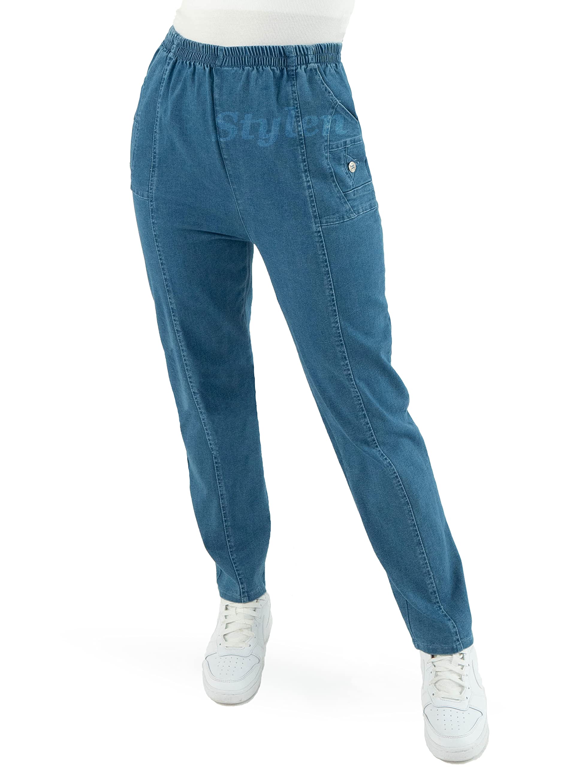 URBAN STITCH Women Jeans Ladies Stretch Trousers High Waist Rise Elasticated Pul