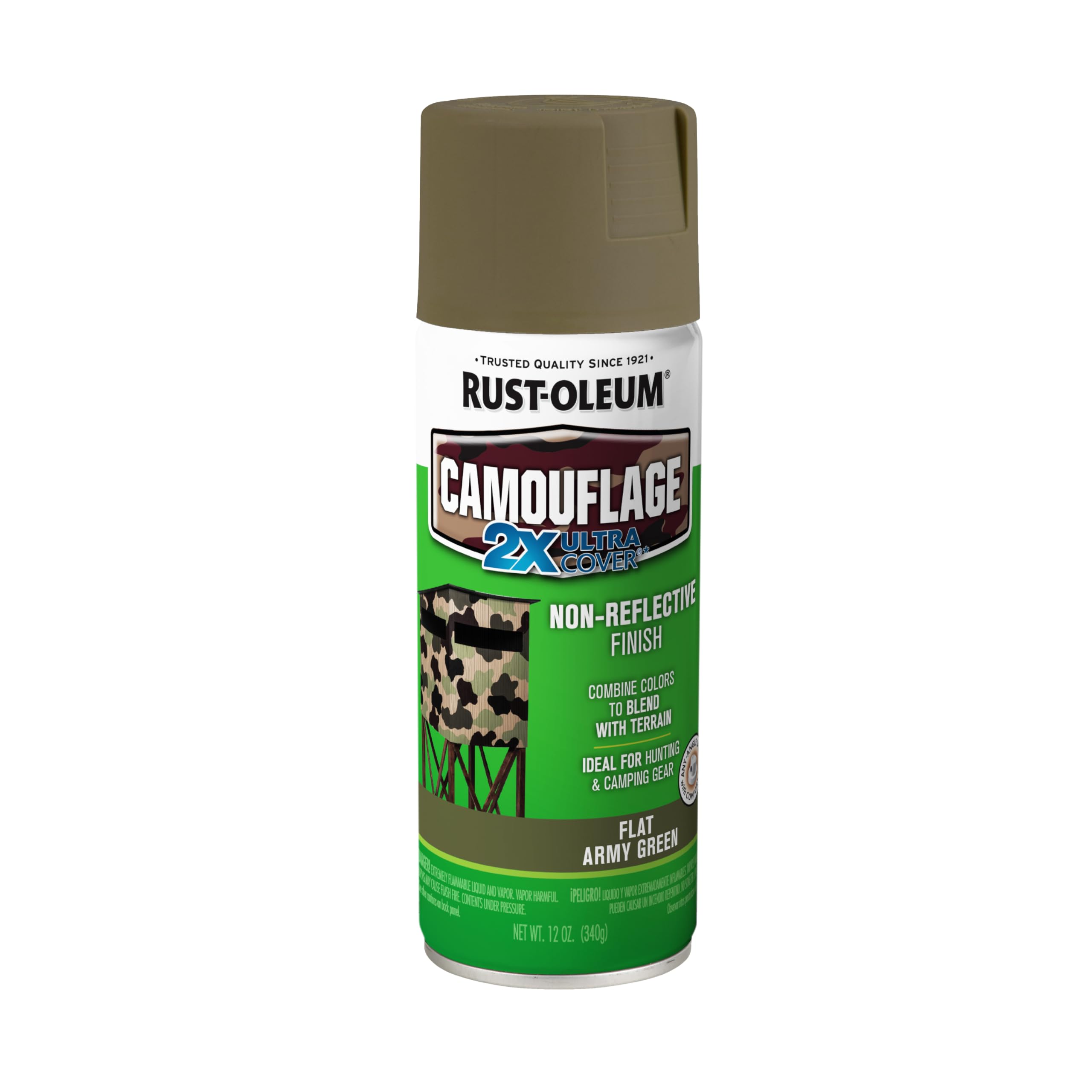 Rust-Oleum Ultra Cover 2X Camouflage Army Green Spray Paint | Non-Reflective Fin