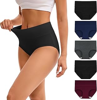 INNERSY Womens High Waisted Underwear Cotton Plus Size Ladies Panties 5-Pack