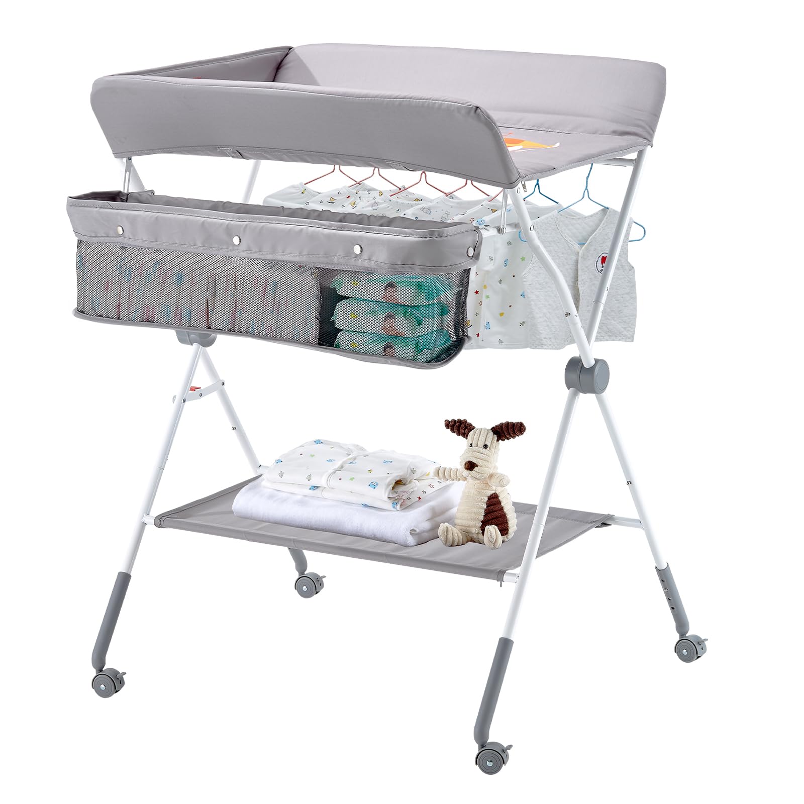 VEVOR Baby Changing Table, Foldable Diaper Change Station with Side Basket, Adju