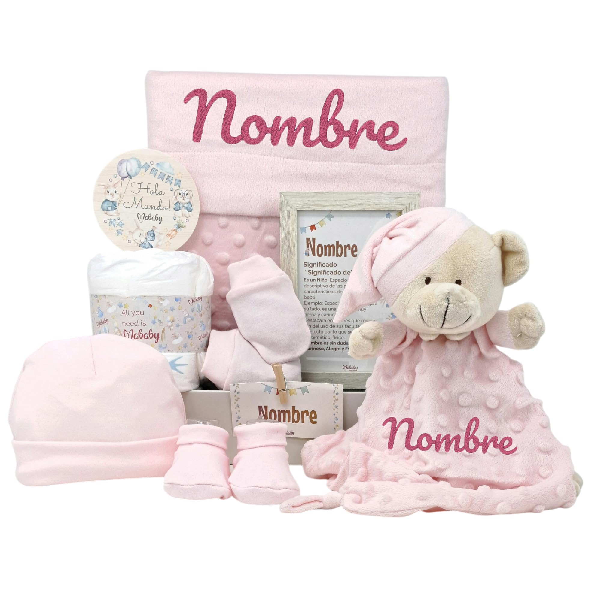 Newborn Baby Girl Personalized Blanket Basket (Pink)