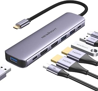 USB C Hub to Dual HDMI Adapter- Newmight 7 in 1 USB C Docking Station with 2 HDMI, 3 USB 3.0, USB-C 3.0 Data Port, 100W PD, USB C Dongle for MacBook Pro, iPhone 15/Pro Max, HP, Dell