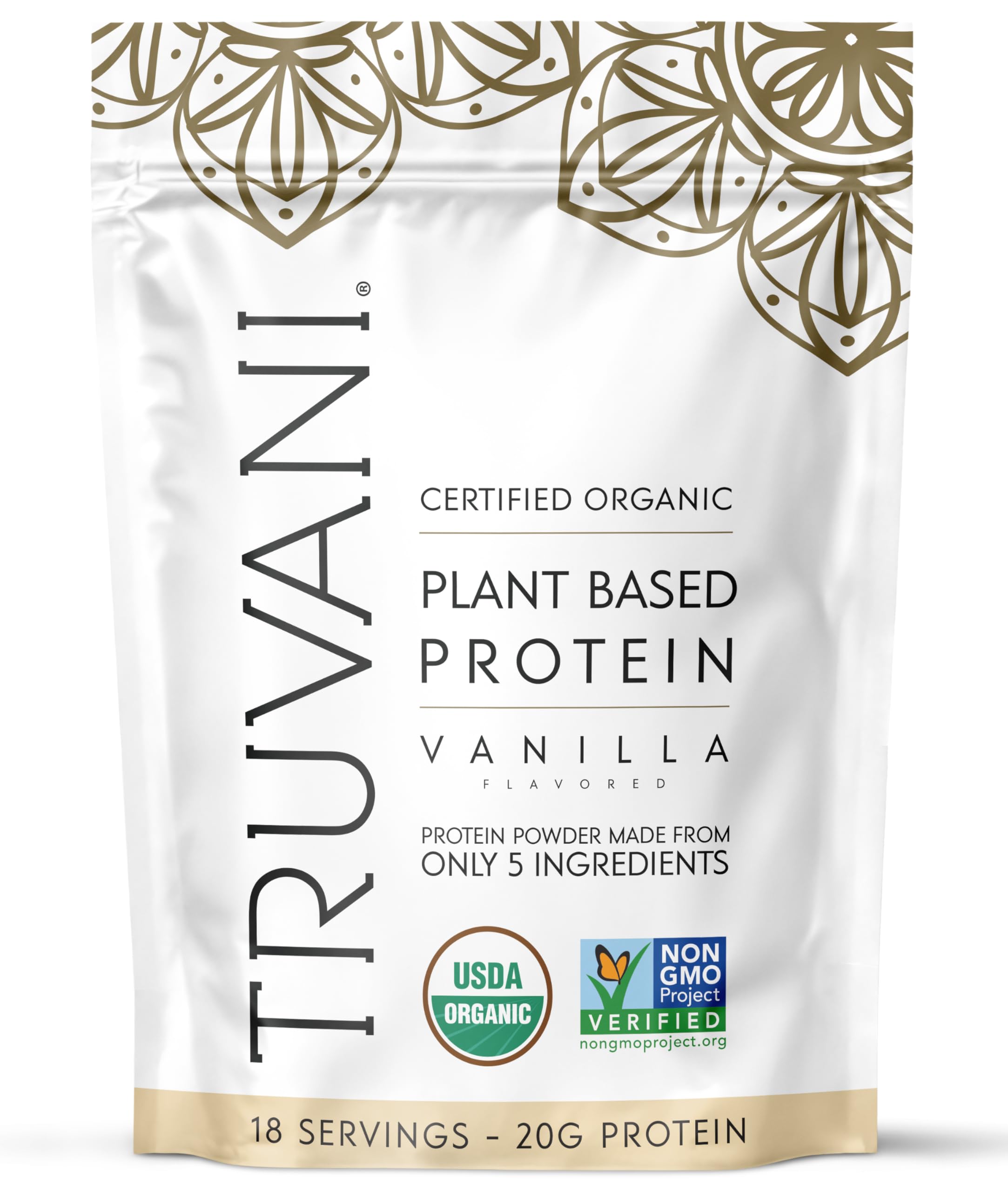 Truvani Organic Plant Based Protein Powder | Vanilla | 18 Servings | Vegan | 20g