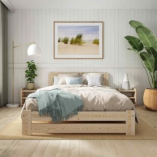 Small Double Bed Frame 4ft, F1 Solid Wooden, Slats, Easy Assembly